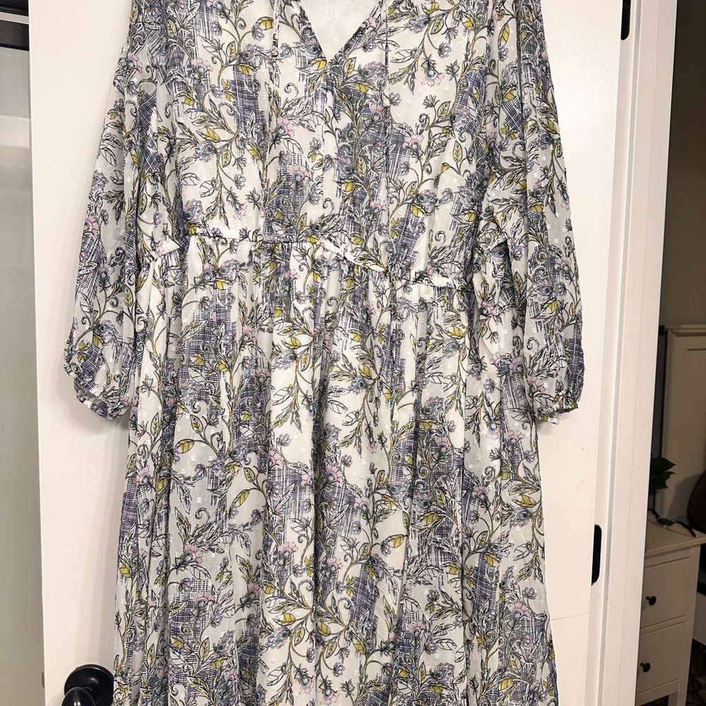 Torrid Long Sleeve Floral Dress - Blue and Yellow